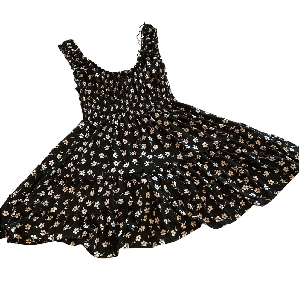 Urban Outfitters Mini Dress Womens Medium Black Floral Smocked Tiered Ruffle